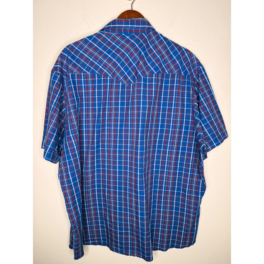 Wrangler Men Blue Red Plaid Western Short Sleeve‎ Snap Button Shirt XXL - Picture 7 of 7
